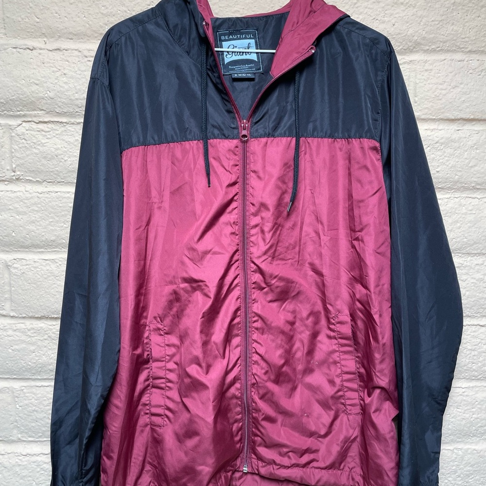 Men's Burgundy and Black Windbreaker